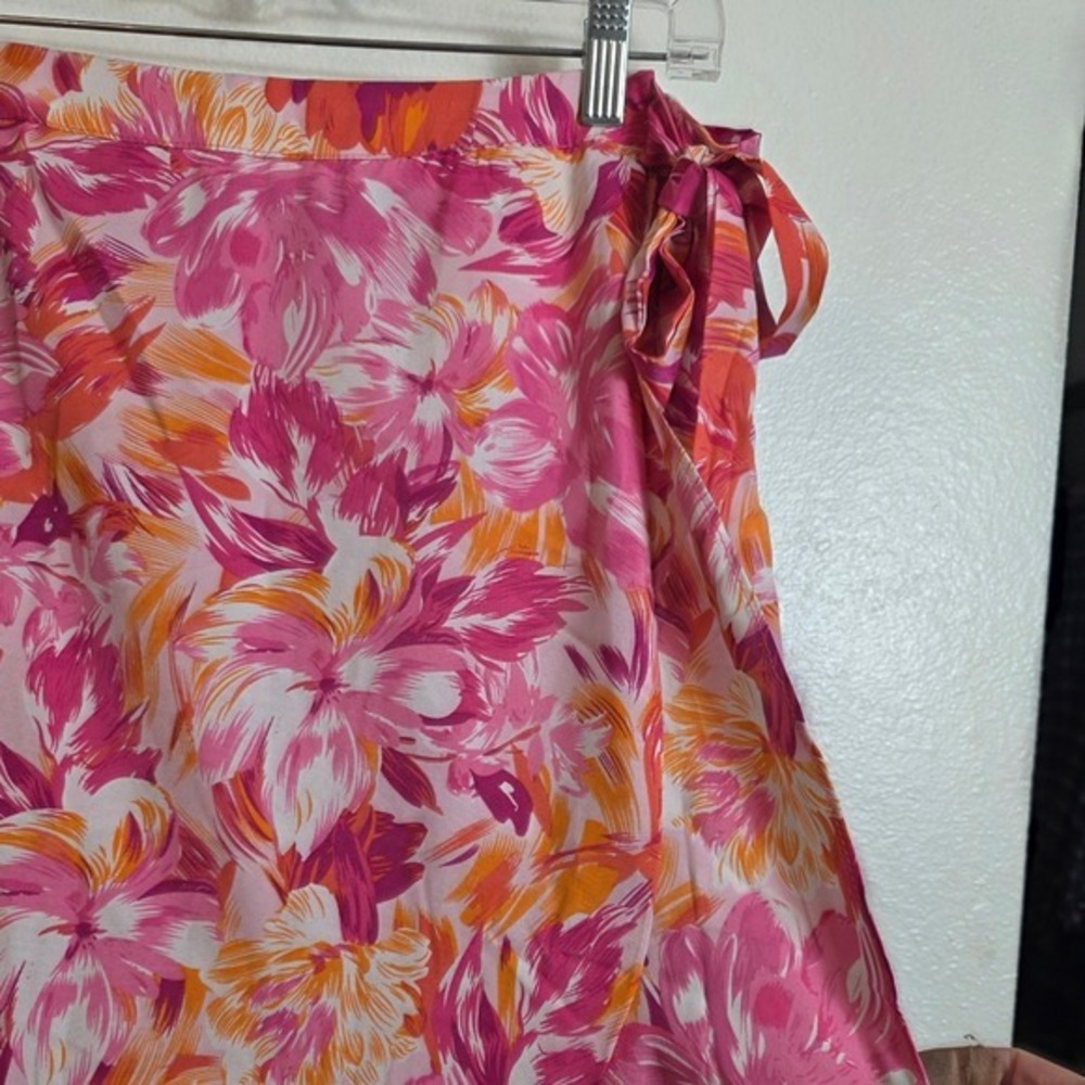She + Sky Wrap Skirt XL Pink Orange Tropical Floral Ruffle Midi Garden Party - Picture 11 of 16